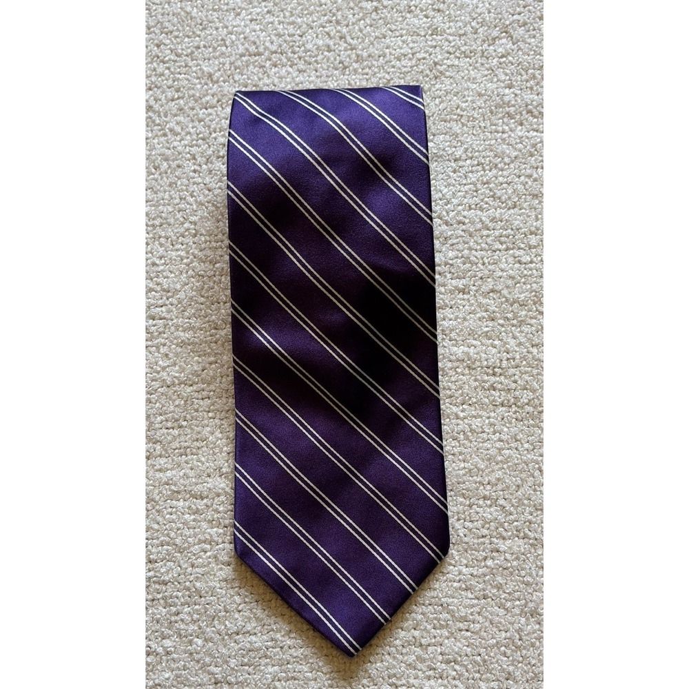 Brooks Brothers Men's Purple White Striped Woven Tie Logo Handmade